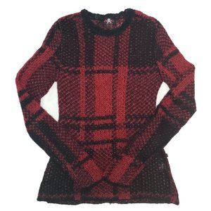 Royal Bones Red and Black Knitted Plaid Sweater size Small Tripp Hot Topic